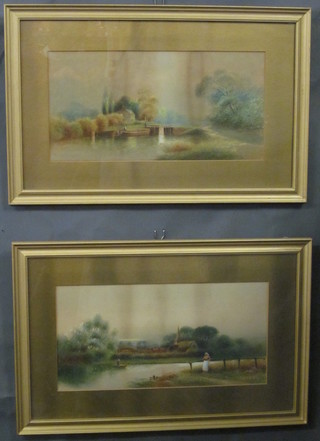 F Lawrence, a pair of watercolour drawings "Studies of Canal  with Lock and The Ferry" 10" x 20"