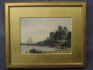 R Tonge, watercolour "On The Mersey" the reverse with  Corporation of Liverpool Walker Art Gallery, Exhibition of Liverpool Art 1908 label, no.985 10" x 13 1/2"