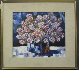 Vitt, impressionist oil on canvas "Vase of Flowers" 13" x 15"