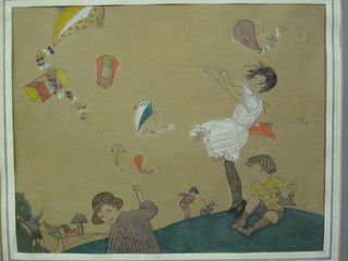 An enhanced print "Children Kite Flying" 11" x 14"