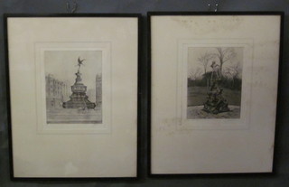 J H Wyllie, an etching "Eros Piccadilly Circus London" 8" x 6"  and 1 other etching "Peter Pan Statue Kensington Gardens"