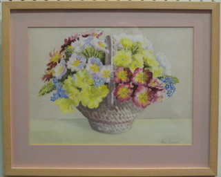 Joan Cobbett, still life study "Basket of Flowers" 7" x 10"