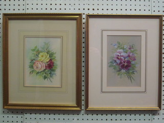 A pair of watercolour drawings "Still Life Studies of Flowers" 7 1/2" x 5"