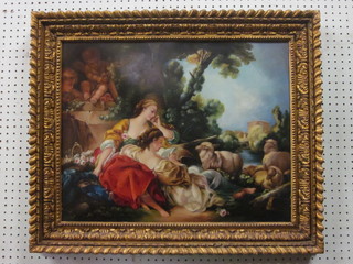 A reproduction Old Master oil on panel "Two Reclining Ladies"  18" x 23"  ILLUSTRATED