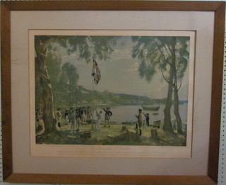 A Talmage, a coloured print "The Founding of Australia" 17" x  24"
