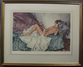 Sir William Russell Flint, a limited edition print "Reclining  Nude" 15" x 23"