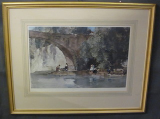 Sir William Russell Flint, a limited edition coloured print "Girls Reclining by an Arch" 14" x 22" with blind proof stamp