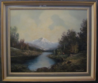 Oil on canvas "Austrian Scene with Mountains in Distance" 19"  x 24"