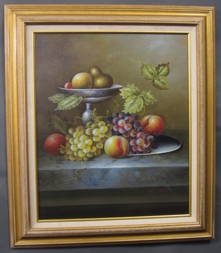 Adron, Continental oil on canvas, still life study, "Fruit" 22" x 19"