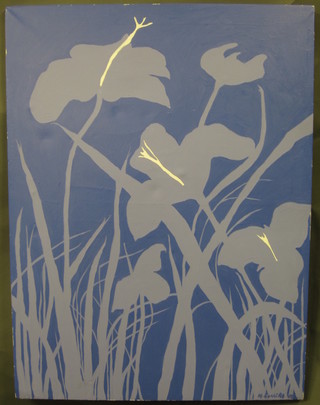 M Romero, oil on canvas "Study of Flowers" 27" x 27"