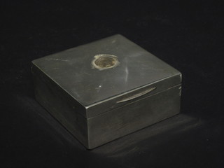 A square silver cigarette box with hinged lid, Birmingham 1910, 3"