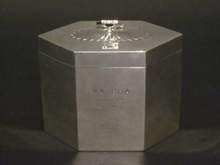 A handsome Georgian style lozenge shaped silver caddy with hinged lid, London 1912 by Millar Wilkinson, 8 ozs   ILLUSTRATED
