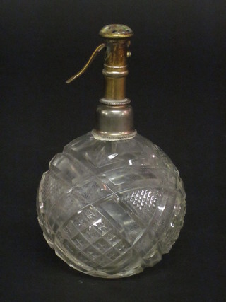 A globular shaped cut glass perfume atomiser 3"