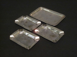 3 rectangular silver ashtrays, Birmingham 1937 and a silver pin tray, Birmingham 1926, 3 ozs