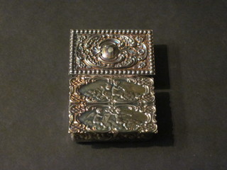 2 modern silver rectangular embossed trinket boxes with hinged  lids 2"