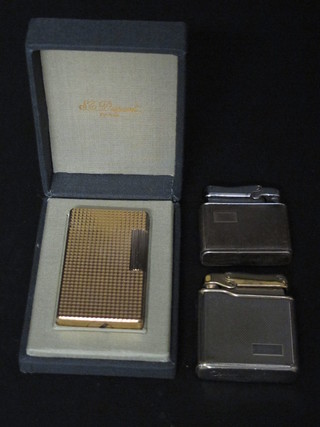 A gold plated Dupont pocket lighter together with 2 other lighters