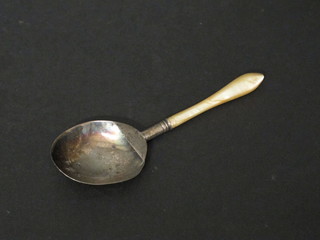A Georgian silver medicine spoon with turned mother of pearl handle