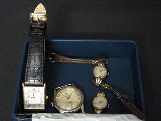 2 lady's wristwatches contained in a gold case, a gentleman's Seiko wristwatch and a gentleman's Omega automatic  chronometer wristwatch