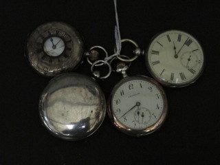 A Georgian pocket watch contained in a full hunter case by P  Smith of Warren Street London with enamelled dial, f, together  with 3 other silver cased pocket watches