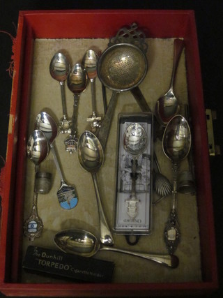 A Victorian silver teaspoon and a collection of silver plated  cutlery etc