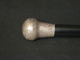 A 19th Century ebony walking cane with silver knob, f,
