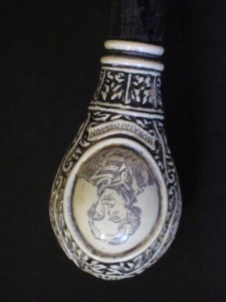 A reproduction 18th Century carved ivory and ebony walking  cane decorated Admiral Lord Nelson