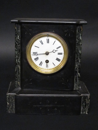 A French 8 day mantel clock contained in a 2 colour marble architectural case