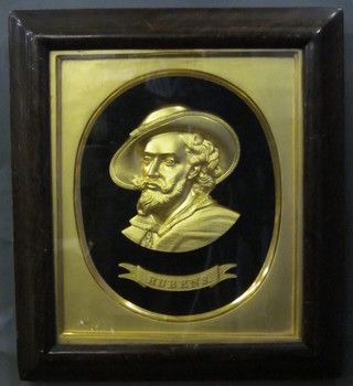 A gilt painted  relief bust of Rubens, contained in a  scaglio finished frame 15" x 13"