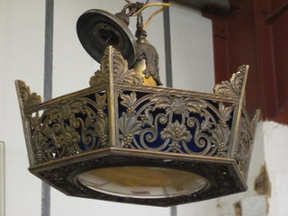 An octagonal gilt metal light fitting 15"