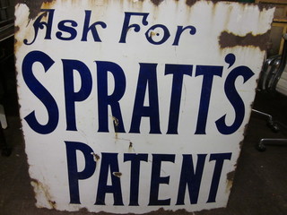 An enamelled advertising sign - Ask for Spratt's Pate 40" x 40",  some corrosion