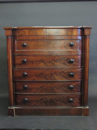 A Victorian mahogany D shaped chest of 5 long drawers with  columns to the sides 49"
