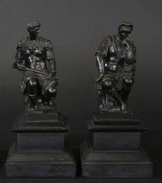 A pair of 19th Century bronze classical figures on black marble  bases 10"  ILLUSTRATED