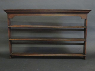 An 18th/19th Century 3 tier oak dresser back with moulded  cornice, 62"