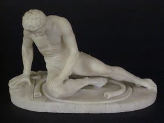 After The Antique, a carved marble figure of a seated warrior,  11"