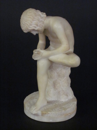 After The Antique, a carved marble figure of a kneeling boy 9"