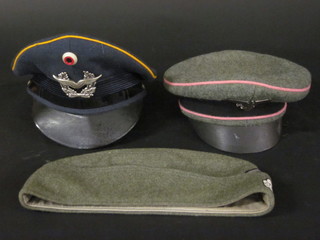 2 German military peaked caps and a side cap