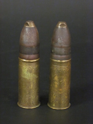 A pair of Boer War Trench Art shell cases, engraved A Memory  of the Anglo Boer War, decorated the badge of The Royal  Artillery 6"
