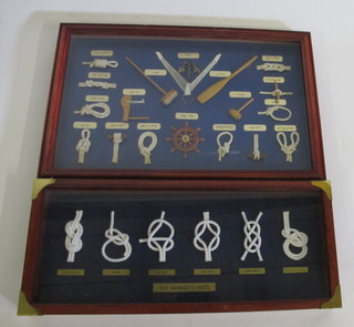 2 modern display cabinets containing a collection of various mariner's knots