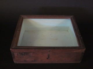 A sloped pine framed table top display cabinet with hinged lid 12"