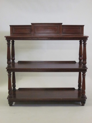 A William IV mahogany 2 tier buffet with raised back on turned  supports 54"