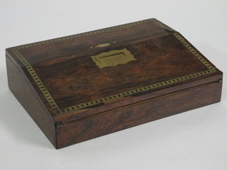 A Victorian rosewood and brass inlaid writing slope 14"