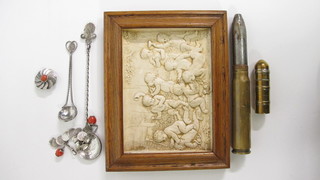 A Trench Art lighter formed from a 20mm cannon shell, a rectangular resin plaque, 1 other lighter