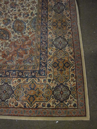 A sand ground machine made Persian style rug, slight cut, some  wear, 142" x 107"
