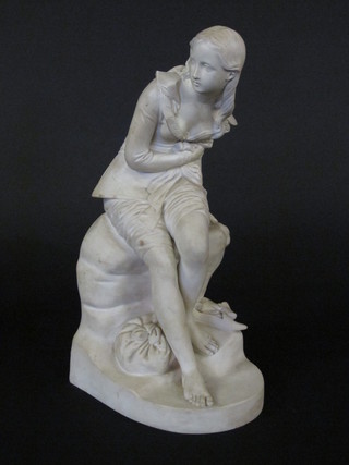 A Minton Parian figure of a seated girl on rocky outcrop, base marked John Bell with kite registration mark, 14"   ILLUSTRATED