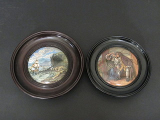 A circular 19th Century Prattware pot lid - Uncle Toby,  contained in a socle frame and 1 other - The Chin-Crew River