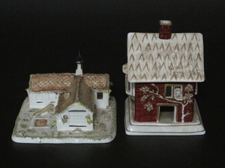 A Coalport pastel burner - The Red House 4" and 1 other The  Village School 4"