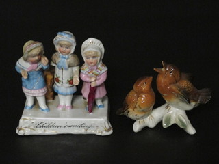 A Continental porcelain figure of 2 birds 3" and a fairing, f,