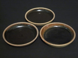 3 circular St Ives Pottery saucers 6"