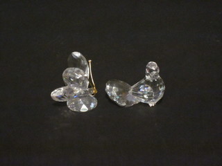 2 Swarovski crystal figures - butterfly 1" and dove 1 1/2"