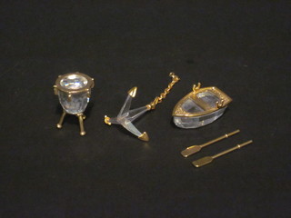 3 Swarovski crystal Memory figures - rowing back, anchor and tympany drum